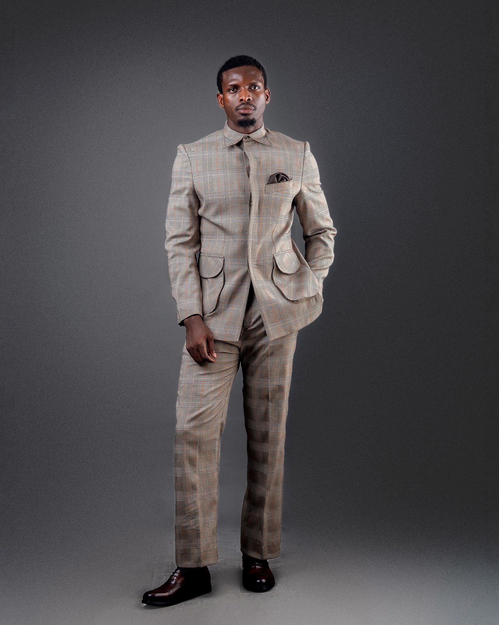 Brown Checkered Safari Suit